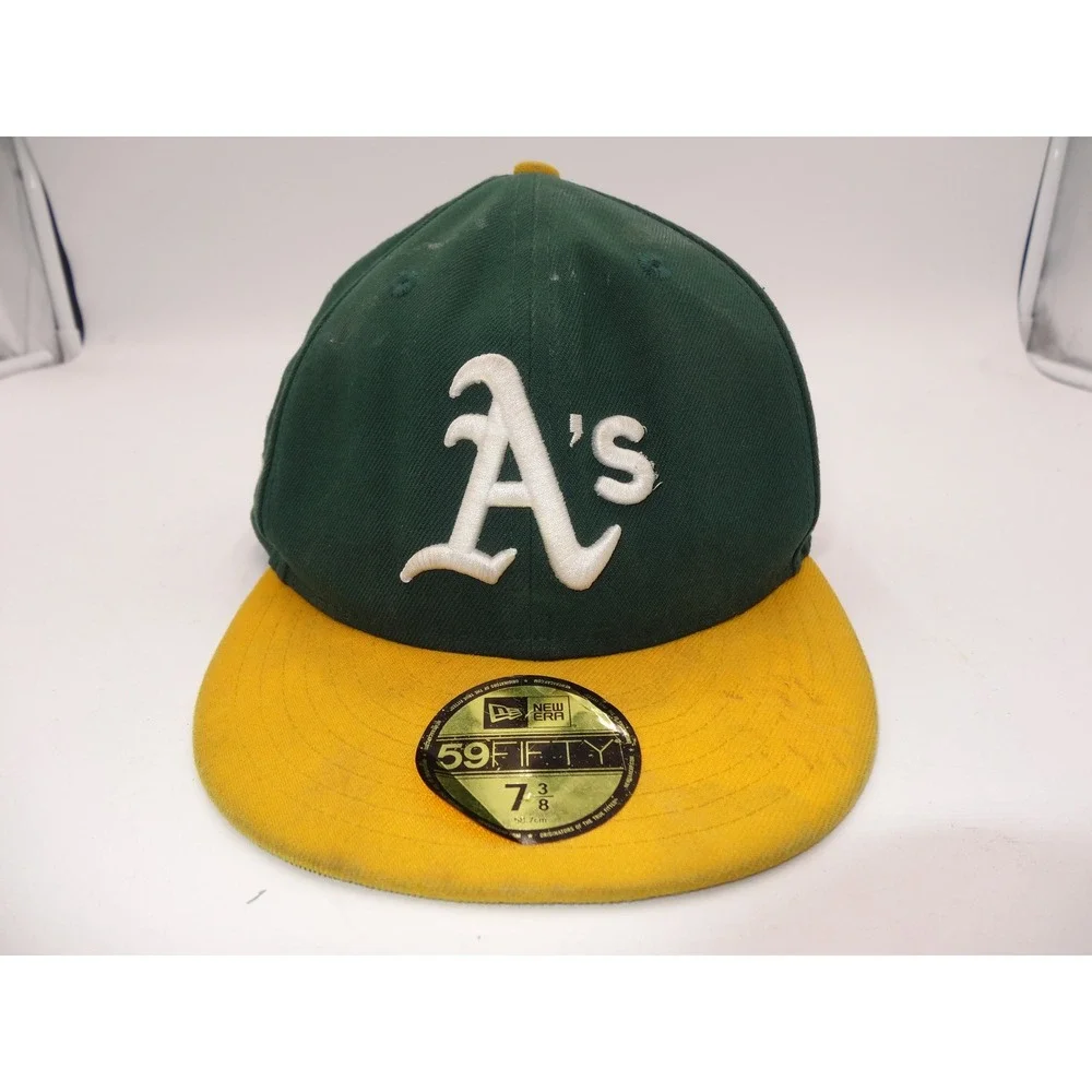New Era 59FIFTY Oakland Athletics A's Fitted Hat Green Yellow Size 7 3/8